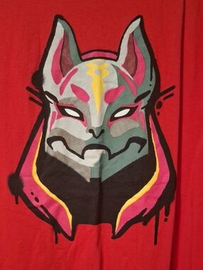 Kids Red Graphic Tee with Fox Mask Design